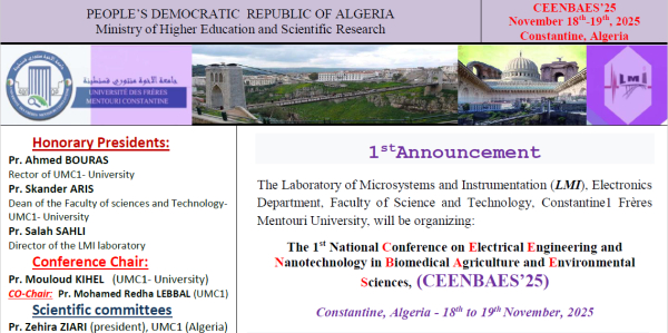 The 1st National Conference on Electrical Engineering and Nanotechnology in Biomedical Agriculture and Environmental Sciences, (CEENBAES’25)