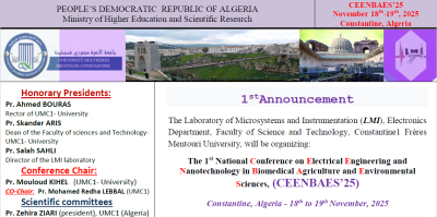 The 1st National Conference on Electrical Engineering and Nanotechnology in Biomedical Agriculture and Environmental Sciences, (CEENBAES’25)