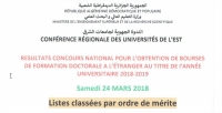 Résultat du concours national pour l'obtention de bourses doctorales à l'étranger du 24 mars 2018
