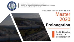 Candidature Master 2020 - délais supplémentaire est accordé par la tutelle du 06 décembre 2020 au 10 décembre 2020
