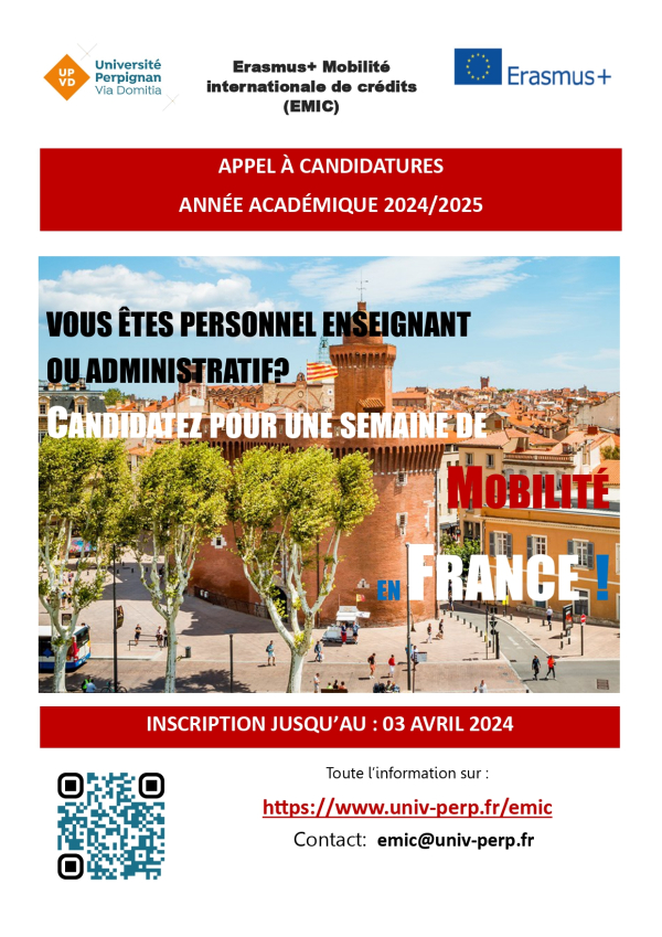 Appel à Candidature ERASMUS+ Mobilité Internationale de Crédit à l’Université Perpignan Via Domitia