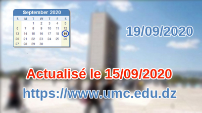 Plannings de la reprise du 19/09/2020 (Actualisé le 15/09/2020)