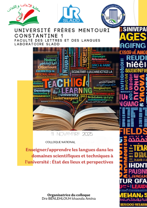 Colloque National Enseigner/apprendre les langues dans les domaines scientifiques et techniques à l’université : État des lieux et perspectives 11 Novembre 2025
